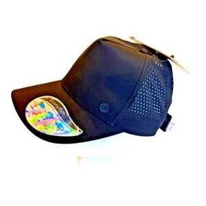 Ponyflo Women's Patented Back Opening Activewear Hat/Cap Black Adjustable NWT